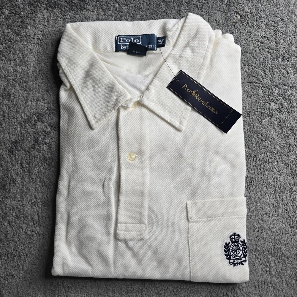 Polo Ralph Lauren Polo Shirt Mens XLT White Crown Crest S/S Pocket Linen Blend